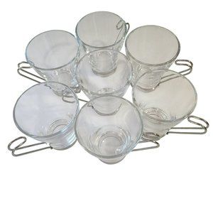 Vintage Clear Glass Cappuccino Expresso Tea Cup Coffee Mug Set of 7 Metal Handle